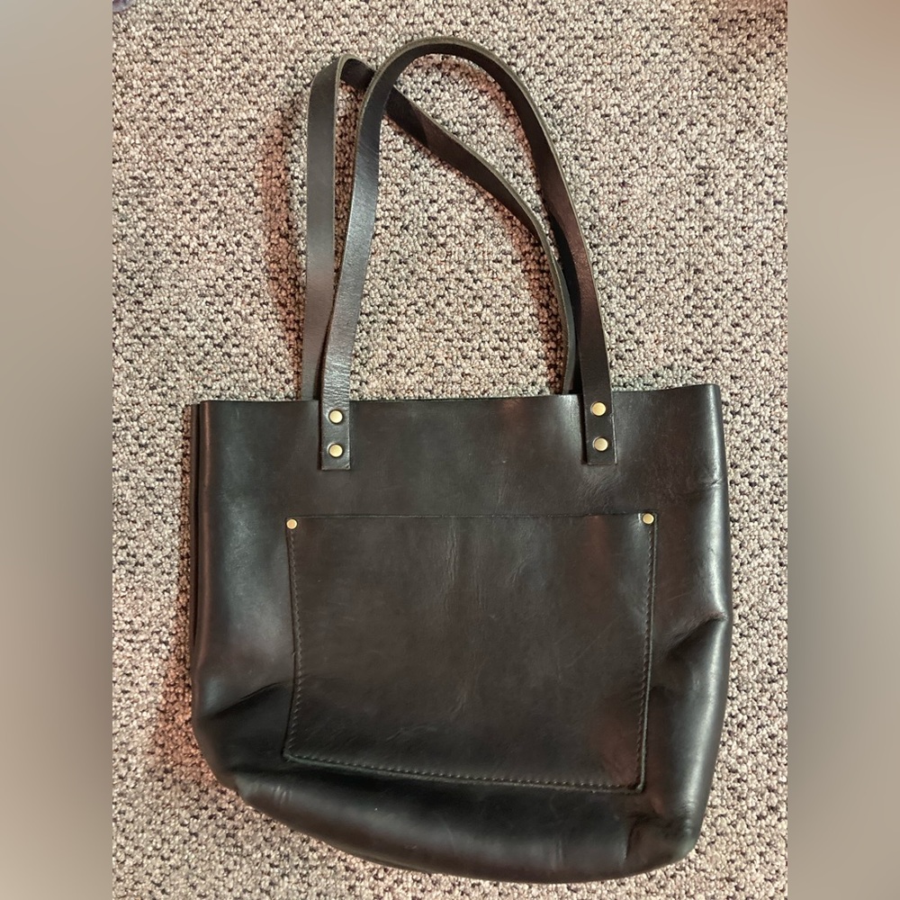 Portland Leather Goods Black Leather Tote Bag